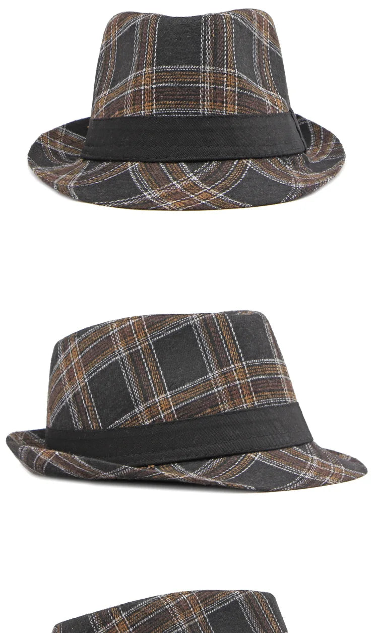 European and American Style Patterned Top Hat for Men  Sun Protection  Hat  Spring and Summer New Plaid Jazz Hat for Women