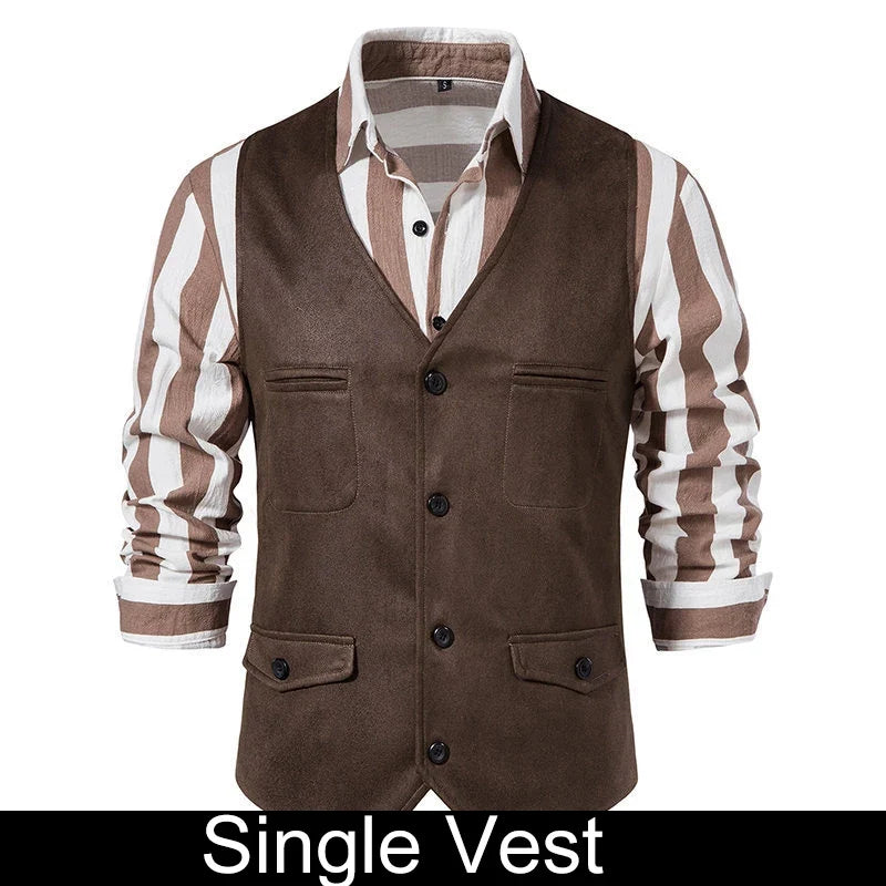 Man Vest Vintage Solid Single-breasted Male Waistcoat Slim V-neck Sleeveless Business Casual Versatile Men Suit Vest