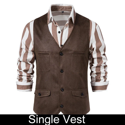 Man Vest Vintage Solid Single-breasted Male Waistcoat Slim V-neck Sleeveless Business Casual Versatile Men Suit Vest