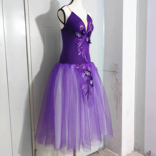 Long Ballet Tutu Skirts Flower Lace Dress Performance Costumes Princess Dance Practice Romantic Dress