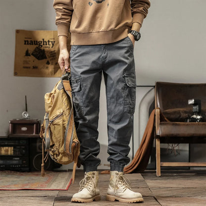 Length Men's Cargo Pant Cotton Stretch Casual Camouflage Trouser Male Camo Cuff Jogger Multi Zip Pocket Outfit Zipper Tied