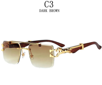 Wood Grain Sunglasses Women Trendy 2024 Rimless Sunglasses Men Vintage Designer Fashion Glasses Lentes De Sol Mujer Zonnebril