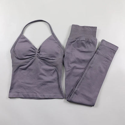 Fitness Leggings Set Women Seamless Yoga Set Fitness Clothing Scrunch Bum Gym Legging Padded Tank Top Workout Outfits Sportswear