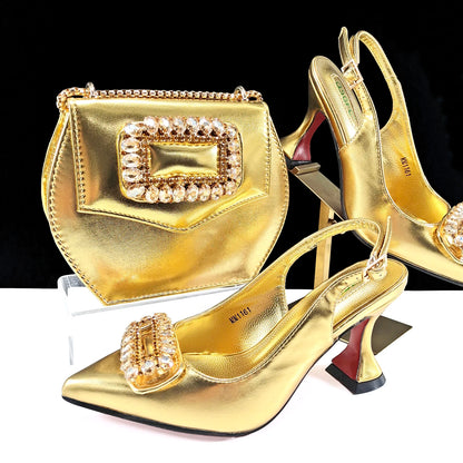 Italian Design Rhinestone-encrusted Ladies Party Shoes And Special Bag Women High Heels Wedding Dual Purpose Bag