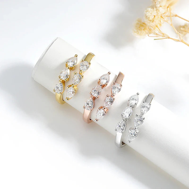 Water Drop Certified Moissanite Ring for Women Lab Diamond Promise Band Pure S925 Silver Female Crown Single Tail Rings