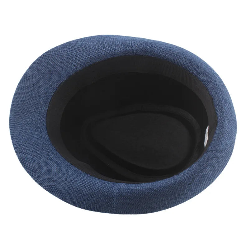 Middle Aged Linen Curled Jazz Hat Summer British Retro Top Hat Outdoor Plain Solid Linen Sun Visor Hat Party Fedoras Cap