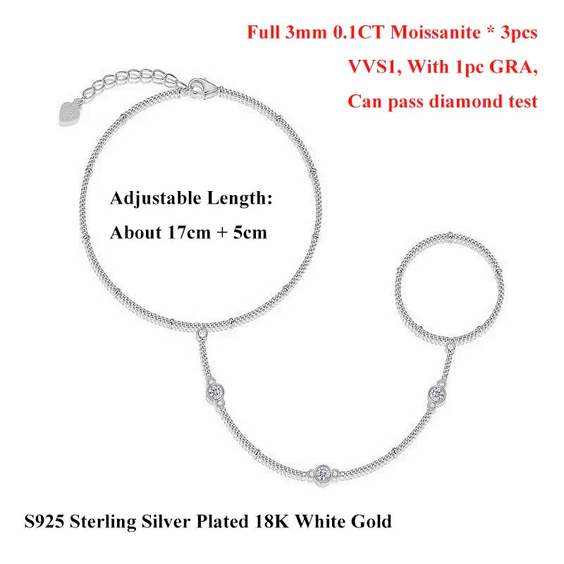 3mm Round Bezel Moissanite Bracelets for Women 14-21cm Adjustable Chain GRA Certified s925 Silver Diamond Bubble Bracelet