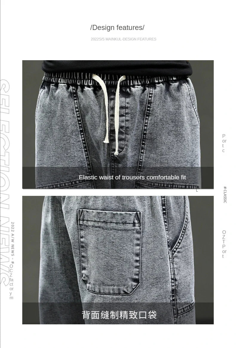 Big Size Denim Shorts Men Summer Streetwear Fashion Male Jean Shorts Y2k Baggy Plus Size 3/4 Long Black Wide Leg Korean Style