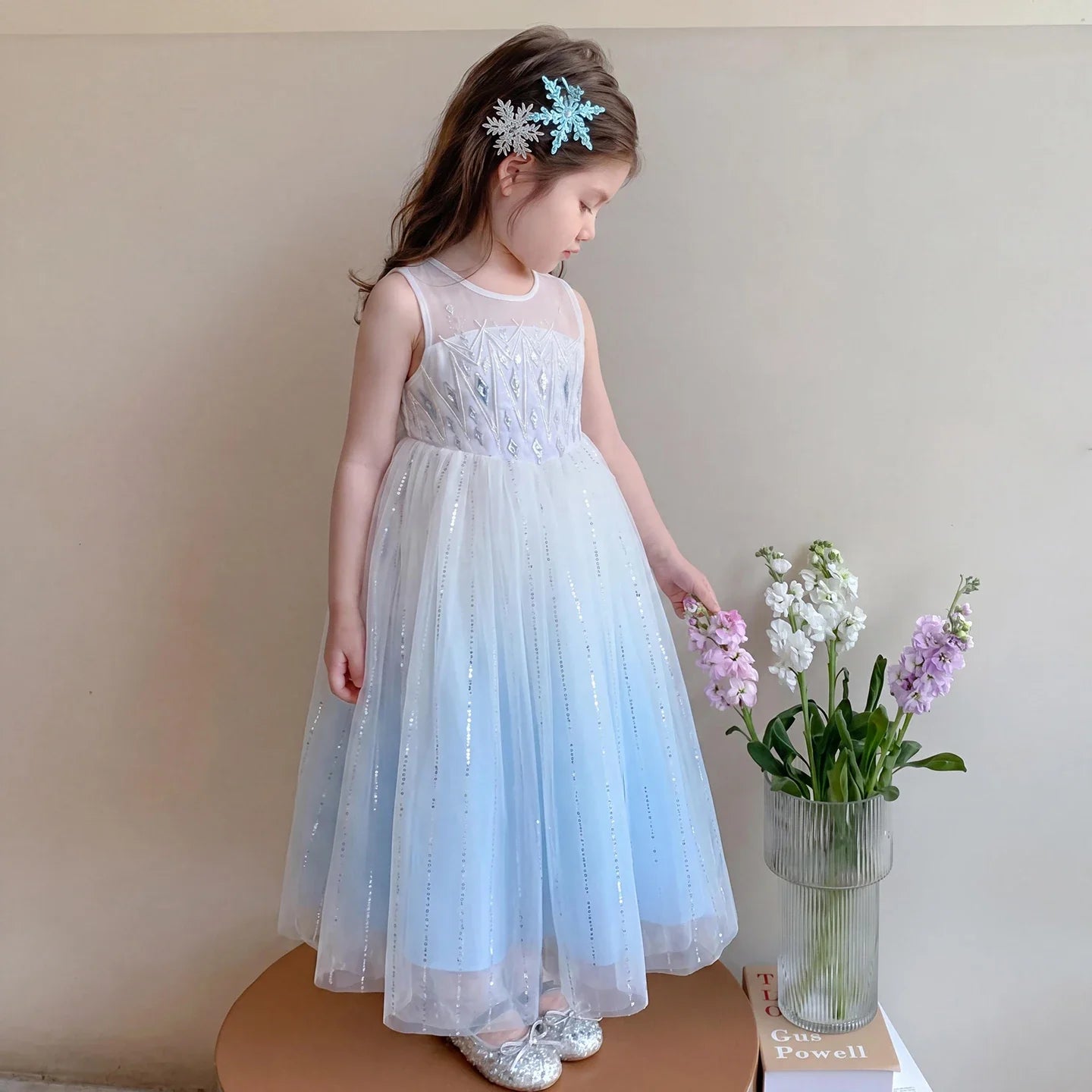 Elsa Princess Dress w/ Cape 2026 New Summer Frozen Cosplay Dresses for Little Girls Birthday Party Sleeveless Mesh Evening Dress