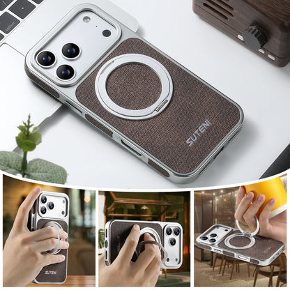 Faux Leather Magnet Wireless Charging Phone Case 360° Rotating Stand Ring Buckle Frosted Feel For iPhone 17 Pro Max 16 15