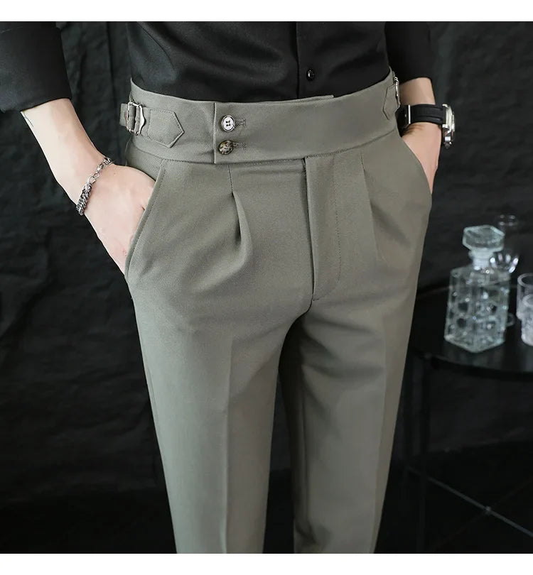 High Quality Italian Style High-waisted Suit Pants Fashion Neapolitan Men's Slim Fit Business Office Social Wedding Trousers