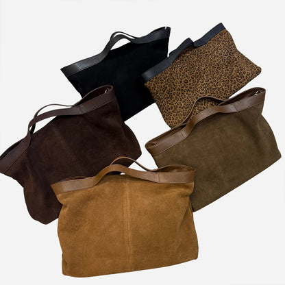 Suede Leather Women's Bag Tote Bag Large Shoulder Crossbody Bags Luxury Designer Trend Animal Leopard Print Handbag New In