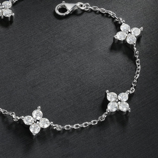 Bracelet Moissanite Trèfle Certifié GRA 2 carats couleur D pour Femme Fille Argent 925 Testeur Diamant Réussi Bracelets Maillons Faits à la Main Cadeau