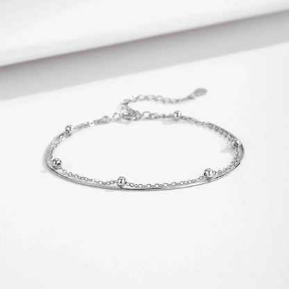 Double Layer Snake Chain Bracelet 925 Sterling Silver Simple Beads Link Chain Bracelet For Women Daily OL Fine Jewelry