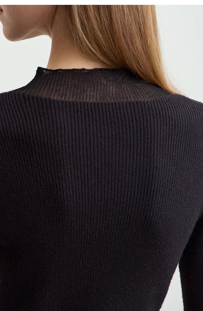 Minimalist Women's Turtleneck Slim Sweater 2025 Autumn Collection Sheer Panel Versatile Elegant Base Layer Top 12444241