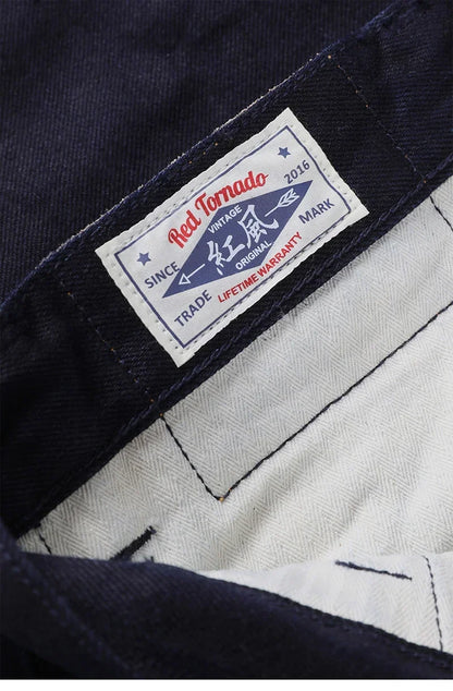 Blue-Black Officer Trousers Slim Straight Fit 14oz Indigo Selvedge Denim Jeans