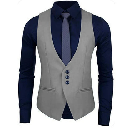 Men Vest White Solid Color Single Button Waistcoat For Wedding Business Banquet Work Formal Casual Men Suit Vest