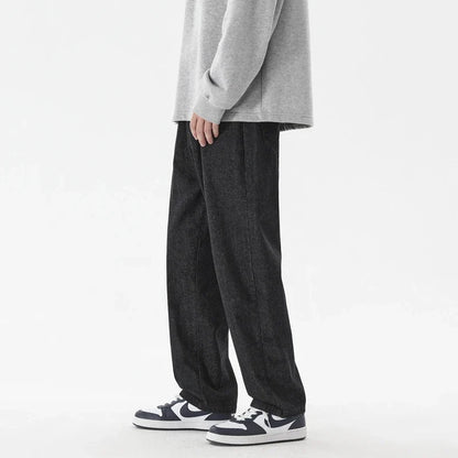 2023 New Korean Fashion Men's Casual Ankle-Length Jeans Classic Man Straight Denim Wide-leg Pants Light Blue Grey Black 3XL
