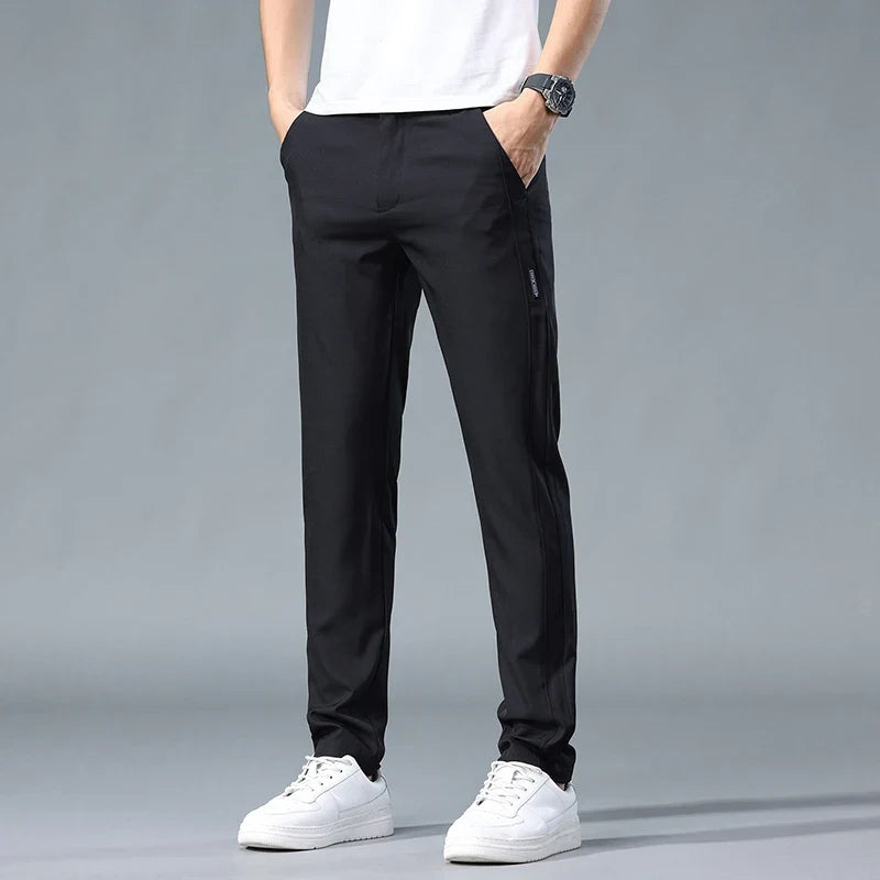 2026 Summer Thin Men's Casual Pants Slim Fashion Business Elastic Waist Work Joggers Sport Trousers Sweatpants Male Green Grey