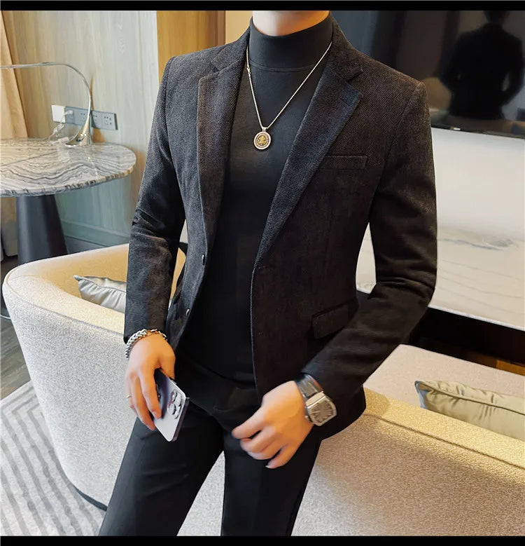 British Style Solid Color Slim Suit Jacket Men Fashion Casual Business Blazers Coats High Quality Social Wedding Elegant Jackets