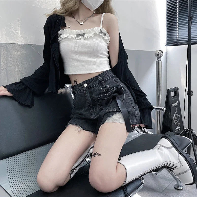 Classic Bow High Waist Short Jean Pants Woman New In Casual Jorts Hot Stretchy To Wear Harajuku Fashion Denim Shorts for Women