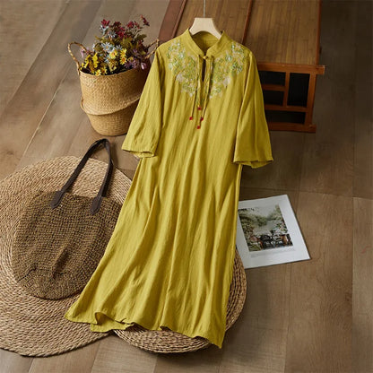 Embroidery Ethnic Style Fashion Clothes Vintage Cotton Linen Streetwear Harajuku Chinese Style Summer Dress for Women Clothing