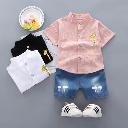 0-5Years New Baby Boy Girl Summer Clothes Suits Toddler Cartoon Giraffe Shirt Shorts 2pcs/sets Children Clothing Tracksuits Set