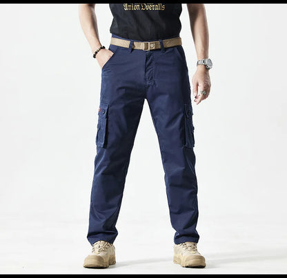 Autumn Work Pants Men Multi-pockets Cargo Trousers Casual Wear-resistant Workwear Spring Straight Pant Outdoor Hiking Trousers
