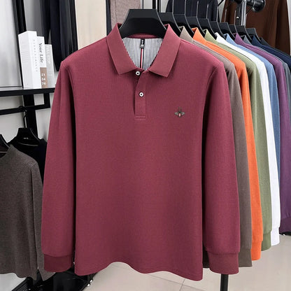 100% cotton high-end spring and autumn new men's long sleeved casual comfortable polo shirt exquisite brand bee embroidery top