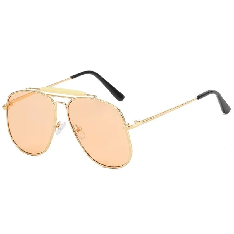 Metal Frame Pilot Sunglasses For Women Double Bridge Champagne Sun Glasses Woman Luxury Square Clear Oversize Shades