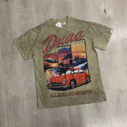Car Letter Rhinestone Washed Cotton Short Sleeve Tshirts for Men and Women Harajuku Hip Hop Loose Shinning Diamond Tees Oversize
