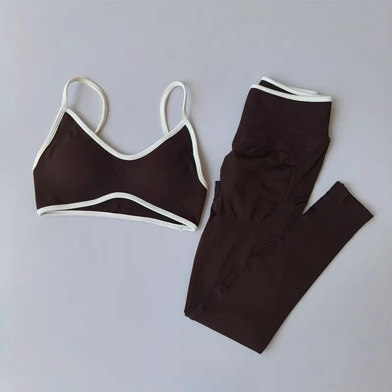 Seamless 2PCS Legging Sets Women's Strappy Sports Bras and Leggings High Waist Fitness Sculpt Leggings Running Pants Gym Suits