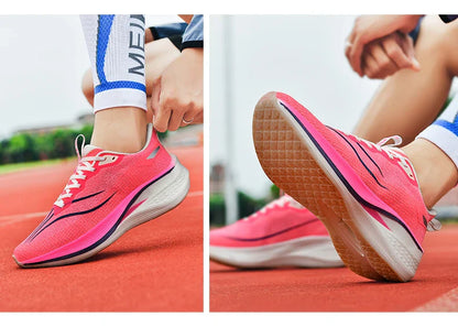 Fashion men's and women's sports running shoes casual breathable mesh surface carbon plate support wear-resistant rubber outsole