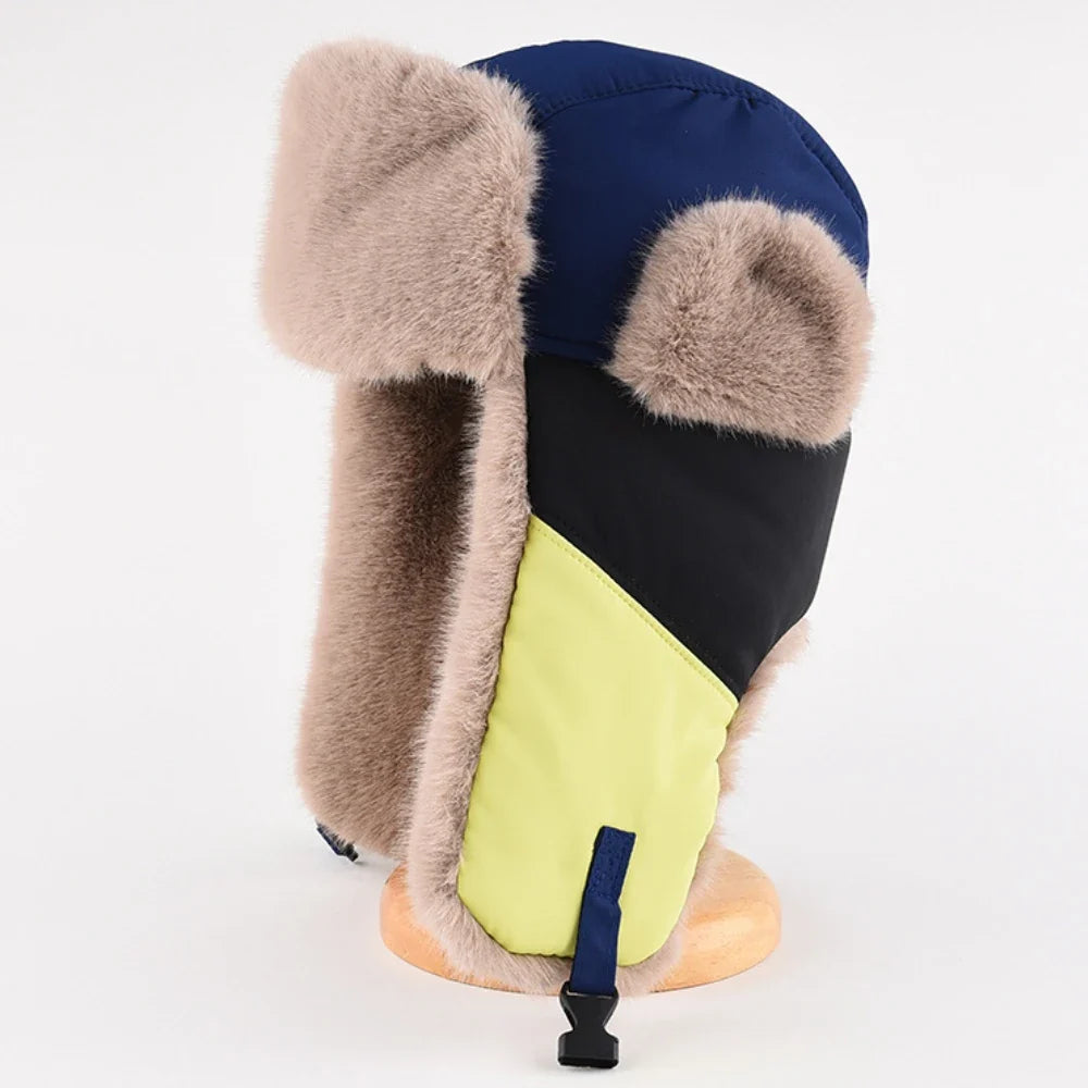Russian Hat New Thick Warm Patchwork Winter Fur Hat for Men Women Windproof Riding Ski Earflap Cap Male Female Bomber Hat