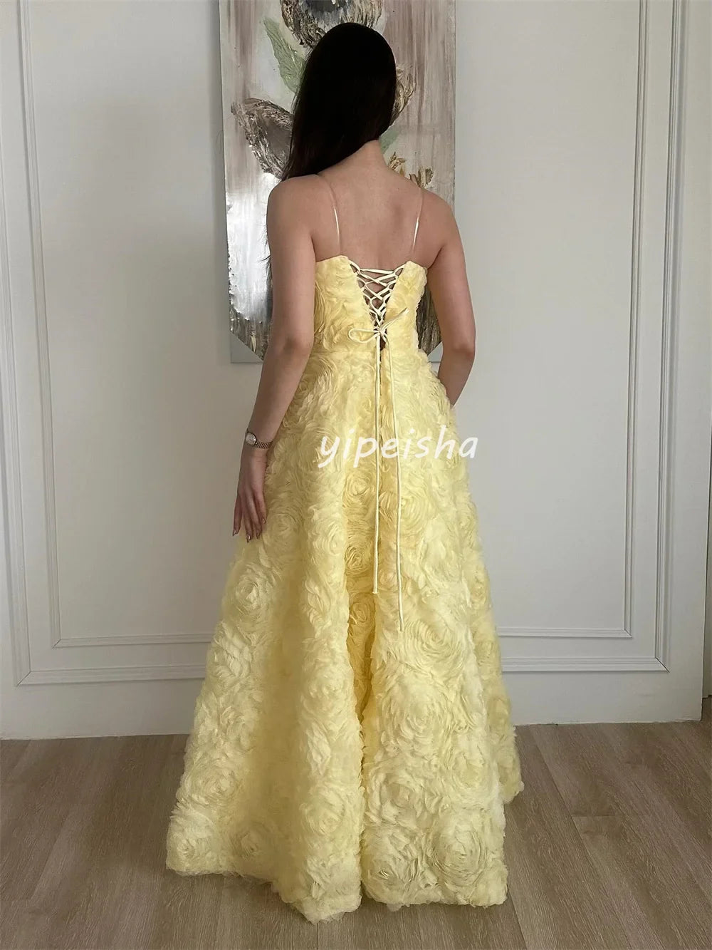 Customized Intricate Exquisite Handmade Flower Pleat A-line Strapless Long Dresses Bespoke Occasion Dresses High Quality Elegant
