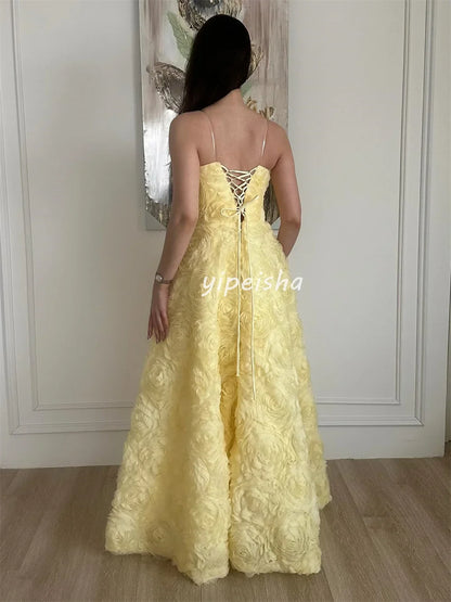 Customized Intricate Exquisite Handmade Flower Pleat A-line Strapless Long Dresses Bespoke Occasion Dresses High Quality Elegant