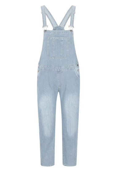 Overalls Jeans Men Ankle Length Jumpsuits Straight Pants Spliced One Piece Pockets Loose Vintage Wash Denim Casual Solid
