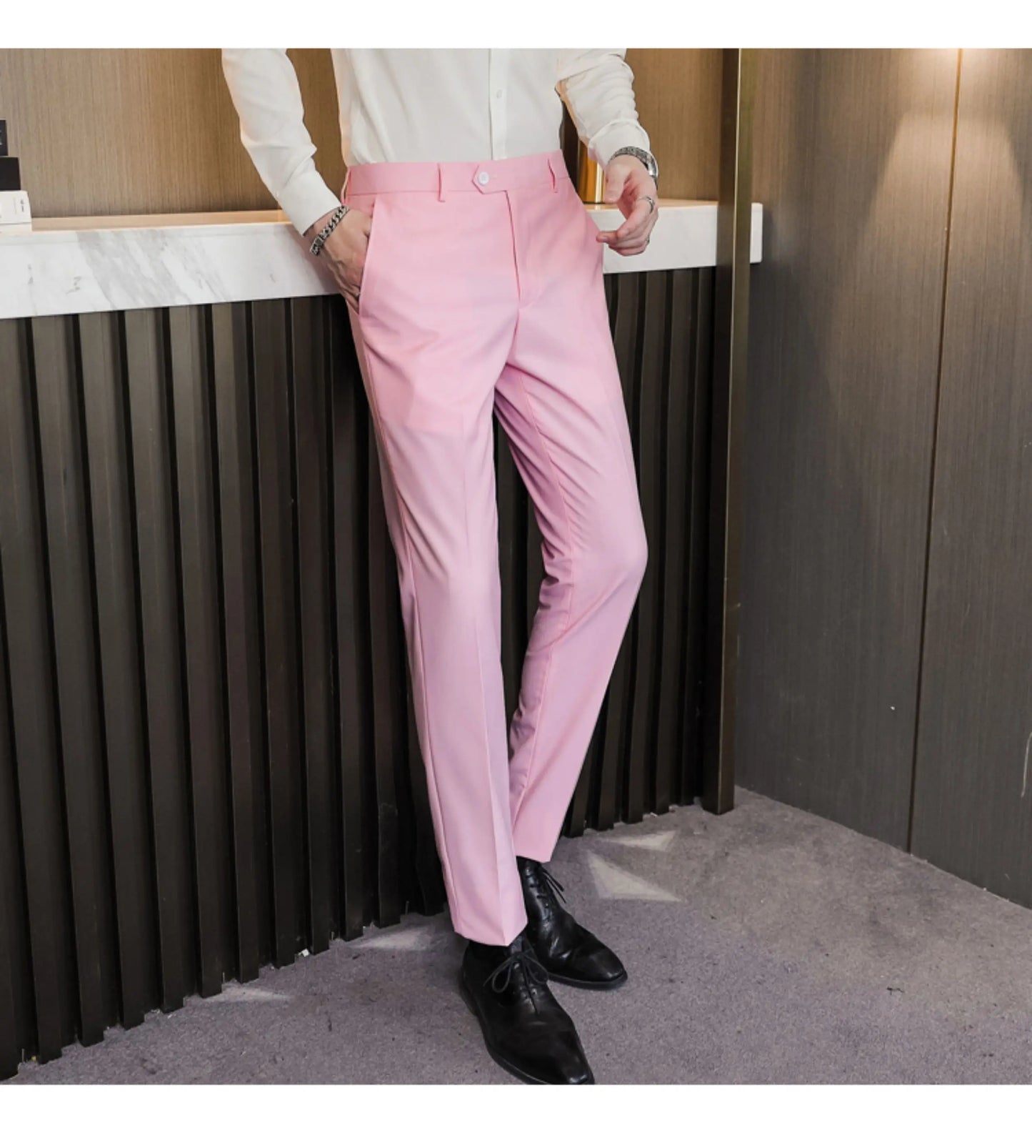 Plus Size 40-29 High Qualitys Men's Solid Color Slim Fit Suit Pants Fashion Business Formal Men Wedding Social Party Trousers