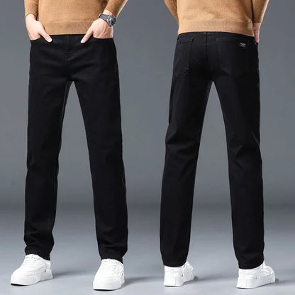 Spring New Men's Slim Fit Elastic Jeans Fashion Gray Comfortable Casual Denim Pants Korean Business Work Straight Black Trousers