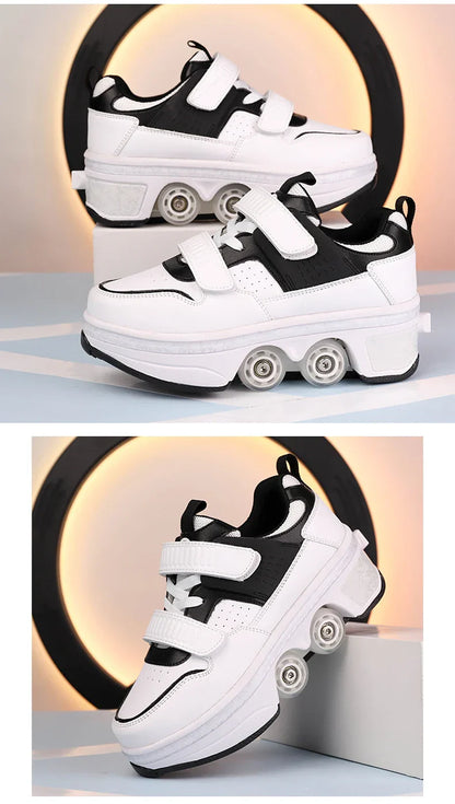 Children Wheels Shoes Roller Sneakers With 4 Wheels Skates Adult Runaway Parkour Deformation Shoes For Women Men Youth Kids Gift