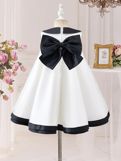 Party Dress Costumes Korean Style Girls Tulle First Birthday Dresses Children Black Bow  Collar Kids Flower Girl Gown Clothes