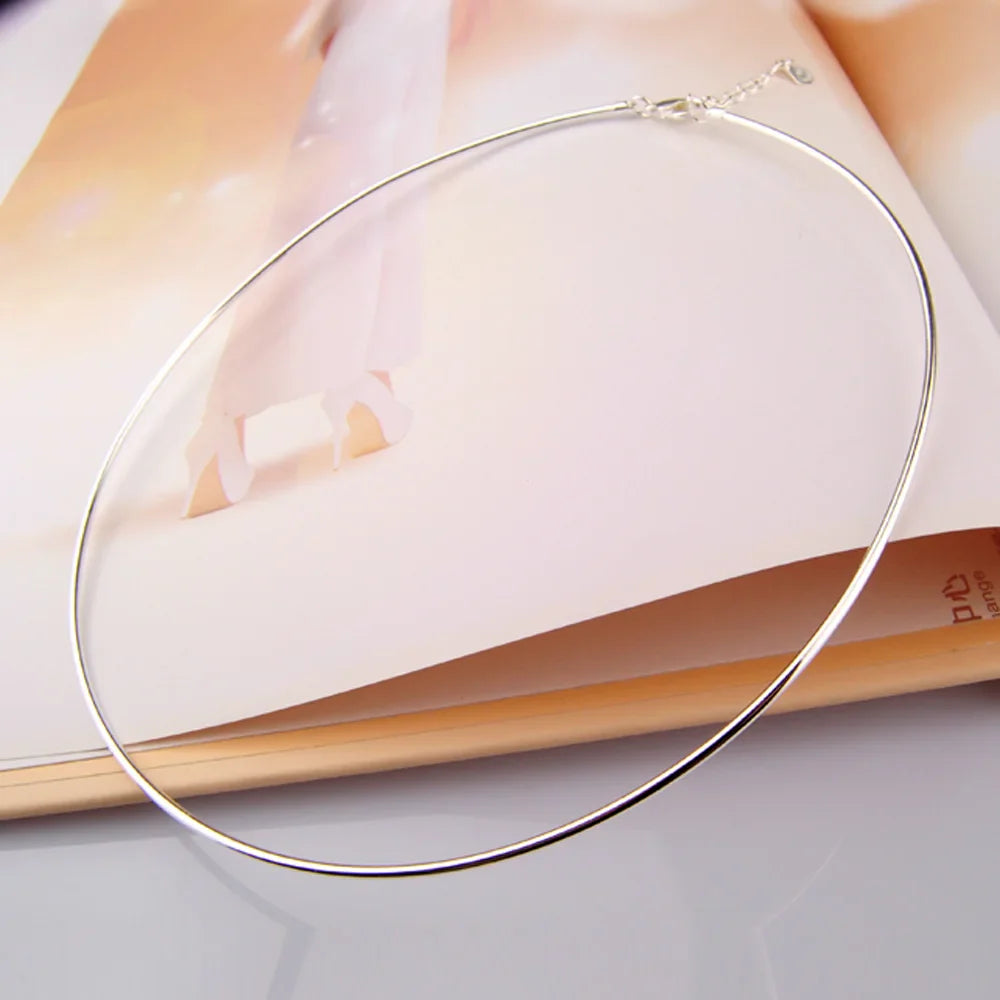 Vintage Simple 925 Sterling Silver Necklace Geometric Choker Shiny And Delicate Collarbone Chain For Women's Golden Jewellery