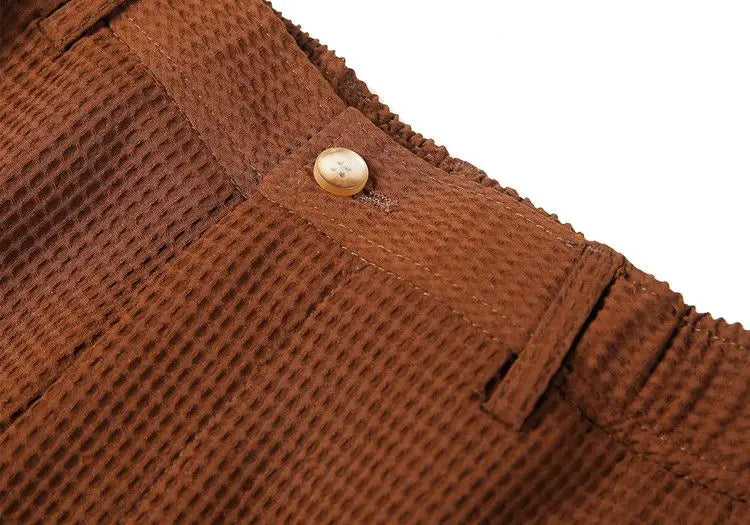 Men's Shorts Plaid Texture Solid Straight-leg Business Social Elastic Waist Button Short Pants Loose Knee Length Casual Short