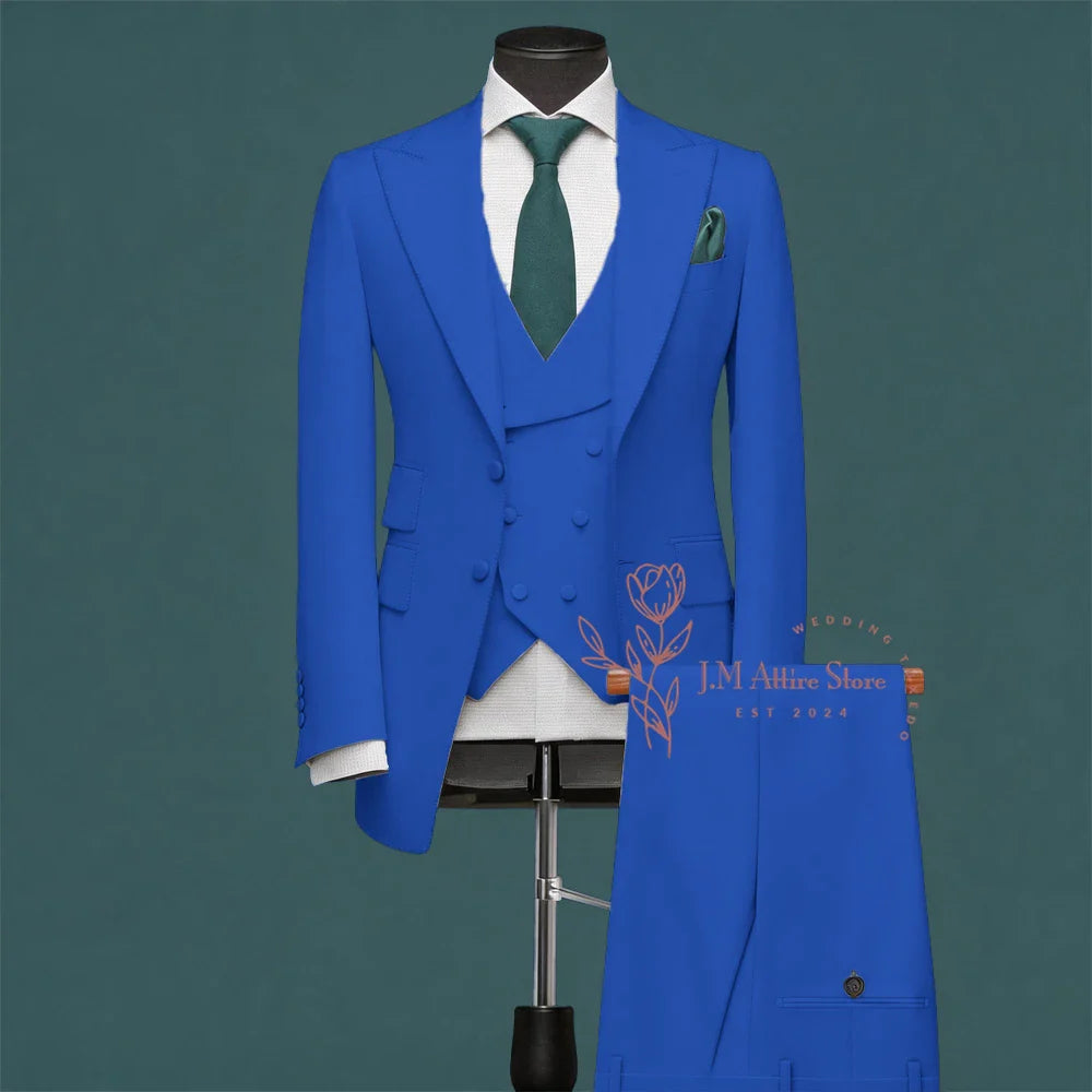 Light Green Men’s Suit Slim Fit Peak Lapel Jacket Double Breasted Vest Pants Wedding Formal 3 Piece Party Set For Groomsmen
