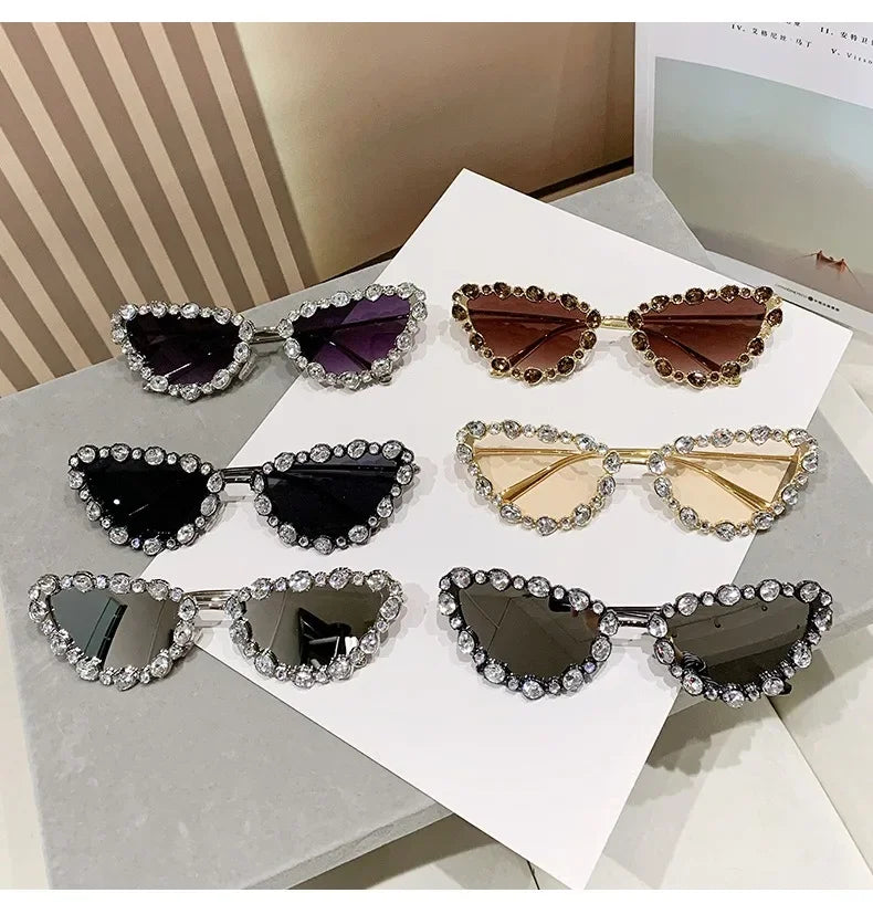 Luxury Crystal Women Cat Eye Sunglasses Female Diamond Trending Metal Frame Sun Glasses Driving Eyeglasses Uv400 Gafas De Sol