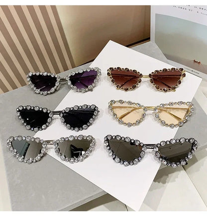 Luxury Crystal Women Cat Eye Sunglasses Female Diamond Trending Metal Frame Sun Glasses Driving Eyeglasses Uv400 Gafas De Sol