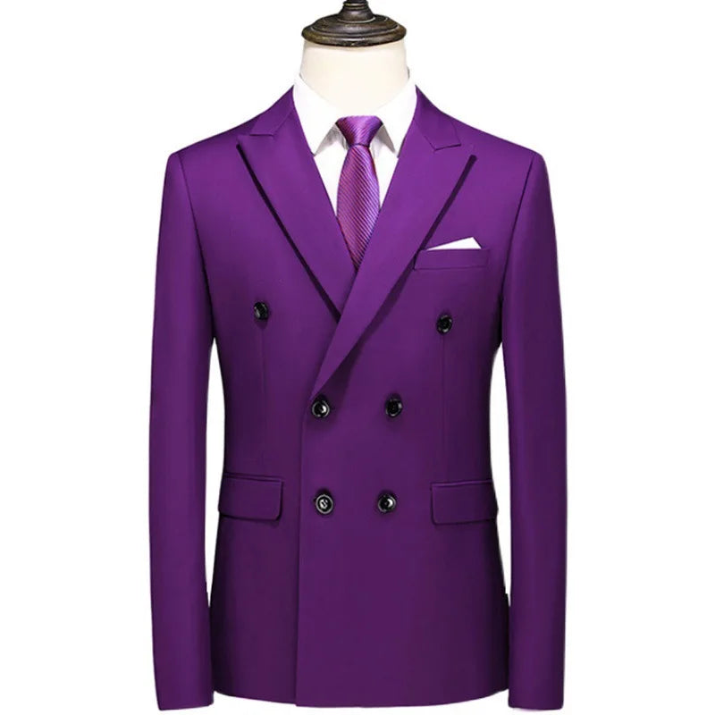 17 Colors Men Fashion Double Breasted Suit Jacket Korean Classic Solid Color Formal Business Office Slim Casual Wedding Blazers