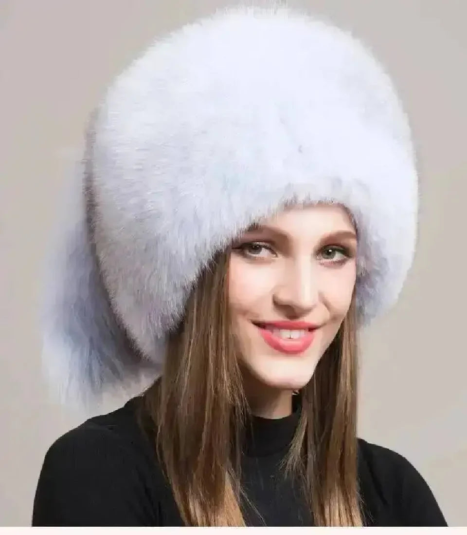 Real Fox Fur Hat For Women Winter Ear Protection Genuine Fur Hat Russian Natural Fur Bomber Hat Outdoor Thicken Warm Fur Caps