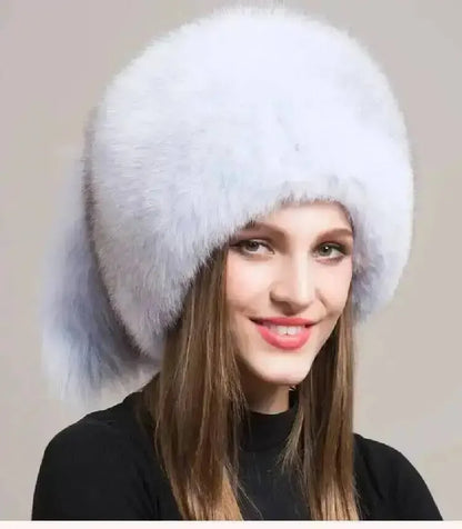 Real Fox Fur Hat For Women Winter Ear Protection Genuine Fur Hat Russian Natural Fur Bomber Hat Outdoor Thicken Warm Fur Caps