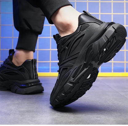 Four Seasons Thick and height-increasing sports shoes, men's genuine leather mesh casual men's shoes, trendy shoes